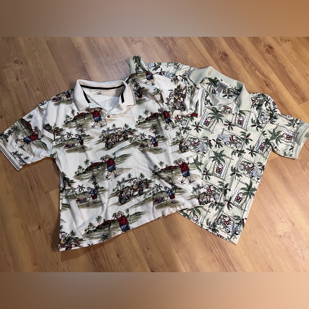 2 Men Polo Shirt Tropical Santa Christmas XXL Windham Pt & Clearwater Outfitters